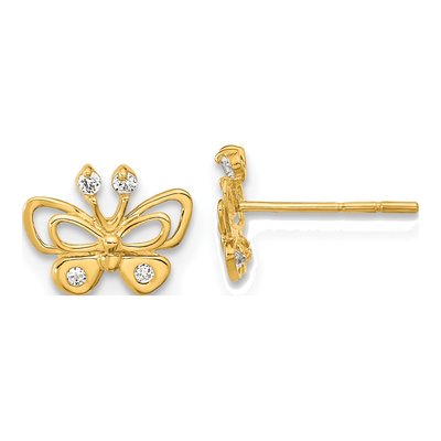 14K Yellow Gold CZ Butterfly Stud Earrings