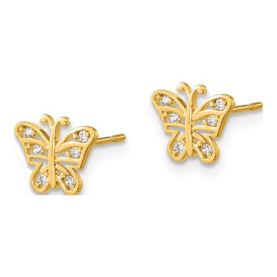 14K Yellow Gold CZ Kids' Butterfly Stud Earrings – view 3
