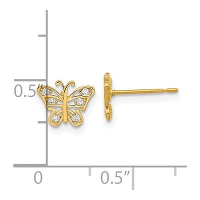 14K Yellow Gold CZ Kids' Butterfly Stud Earrings – view 4