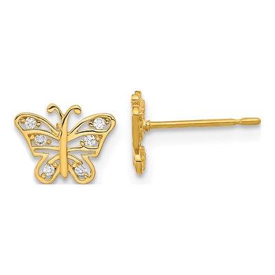 14K Yellow Gold CZ Kids' Butterfly Stud Earrings