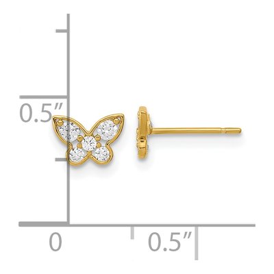 14K Yellow Gold CZ Butterfly for Kids Stud Earrings – view 3