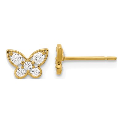 14K Yellow Gold CZ Butterfly for Kids Stud Earrings
