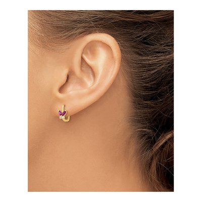14K Yellow Gold 10mm CZ Kids' Butterfly Hoop Earrings – view 5
