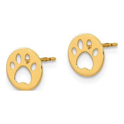 14K Yellow Gold Kids Pawprint Stud Earrings – view 3