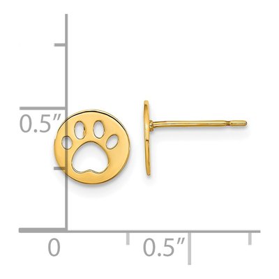 14K Yellow Gold Kids Pawprint Stud Earrings – view 4