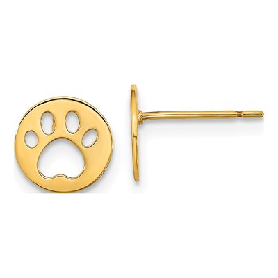 14K Yellow Gold Kids Pawprint Stud Earrings