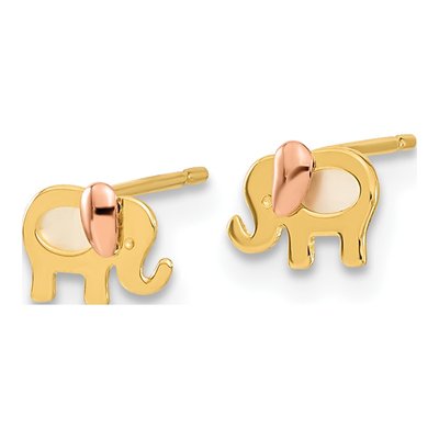 14K Two-Tone Gold Mother of Pearl Girls' Elephant Stud Earrings – view 2