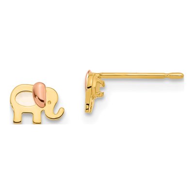 14K Two-Tone Gold Mother of Pearl Girls' Elephant Stud Earrings