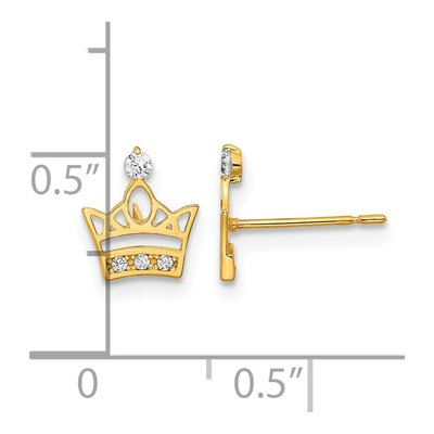14K Yellow Gold CZ Kids Crown Stud Earrings – view 4