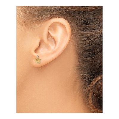 14K Yellow Gold CZ Kids Crown Stud Earrings – view 5