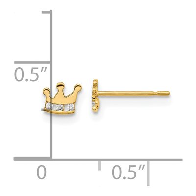 14K Yellow Gold CZ Kids' Crown Stud Earrings – view 4