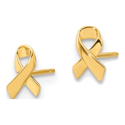14K Yellow Gold Awareness Ribbon Kids Stud Earrings – view 3