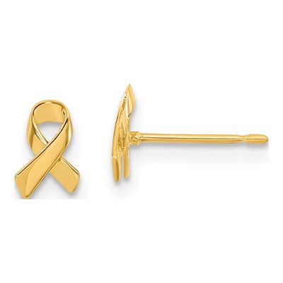 14K Yellow Gold Awareness Ribbon Kids Stud Earrings