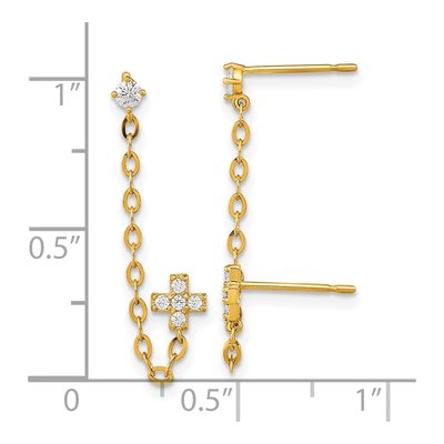 14K Yellow Gold CZ Cross Double Single Dangle Earring – view 3