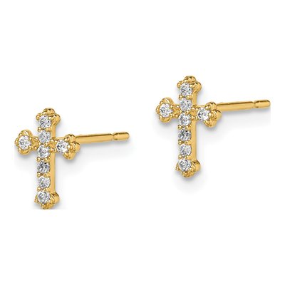 14K Yellow Gold Girls' CZ Cross Stud Earrings – view 2
