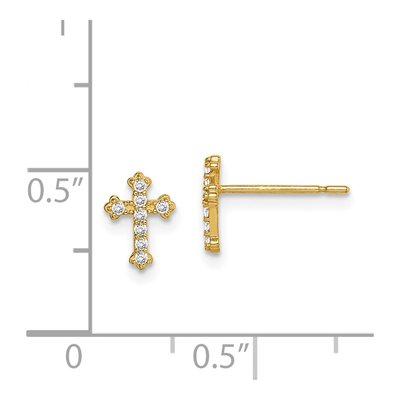 14K Yellow Gold Girls' CZ Cross Stud Earrings – view 4