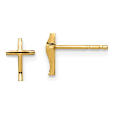 14K Yellow Gold Cross Stud Earrings