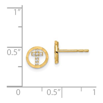 14K Yellow Gold Girls' CZ Circle Cross Stud Earrings – view 5