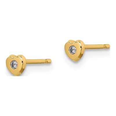 14K Yellow Gold Girls' CZ Heart Stud Earrings – view 3