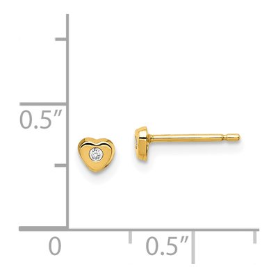 14K Yellow Gold Girls' CZ Heart Stud Earrings – view 5