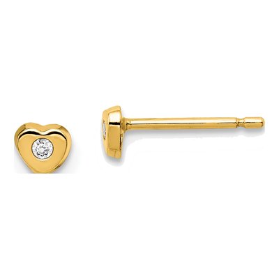 14K Yellow Gold Girls' CZ Heart Stud Earrings