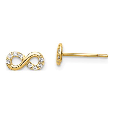 14K Yellow Gold CZ Infinity Stud Earrings