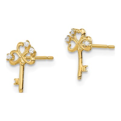Girls' 14K Gold CZ Key Earrings | Madi K – view 2