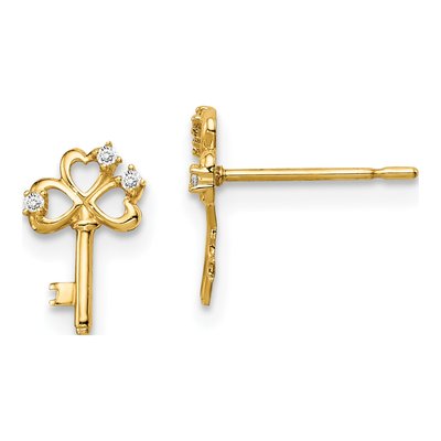 Girls' 14K Gold CZ Key Earrings | Madi K