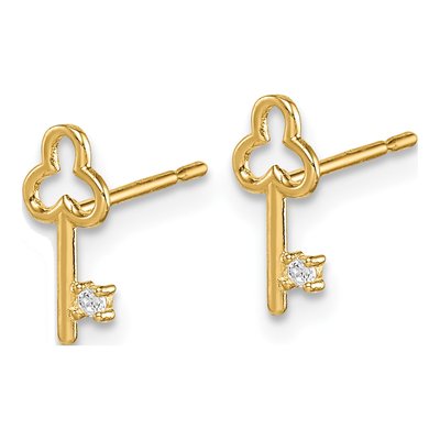 14K Yellow Gold CZ Key Stud Earrings – view 3
