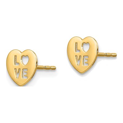 14K Yellow Gold Heart Stud Earrings – view 3
