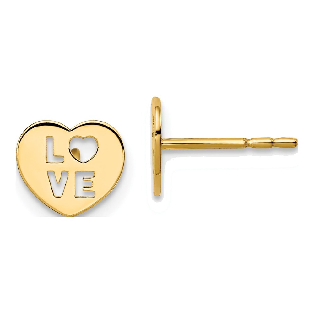 14K Yellow Gold Heart Stud Earrings