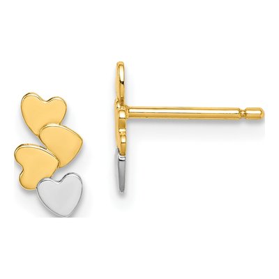 14K Yellow Gold Hearts Stud Earrings