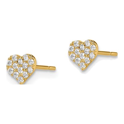 14K Yellow Gold Girls' CZ Heart Stud Earrings – view 3