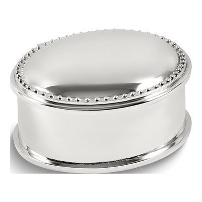 Silver-Tone Oval Beaded Jewelry Box