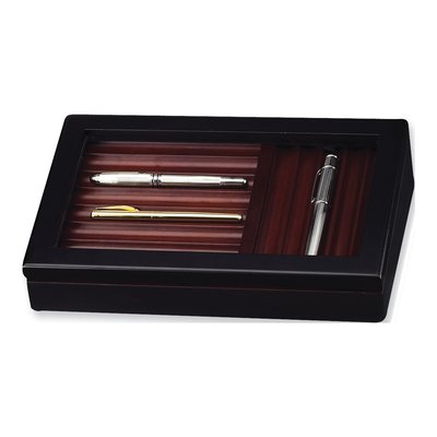 Black Wooden 13-Pen Storage Box with Glass Lid