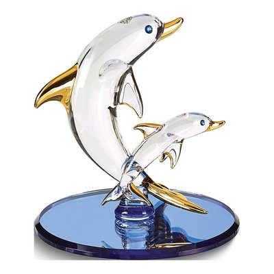 Dolphin & Baby Glass Figurine with 22k Gold Trim – view 2