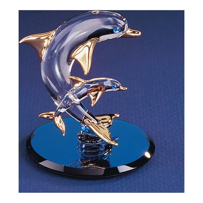 Dolphin & Baby Glass Figurine with 22k Gold Trim – view 3