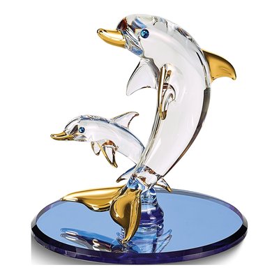 Dolphin & Baby Glass Figurine with 22k Gold Trim