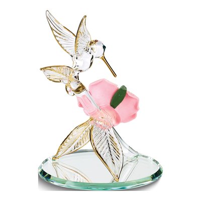 Hummingbird And Pink Porcelain Rose Handcrafted Glass Figurine – view 2