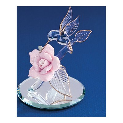Hummingbird And Pink Porcelain Rose Handcrafted Glass Figurine – view 3