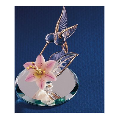Hummingbird And Pink Lily Handcrafted Glass Figurine – view 3