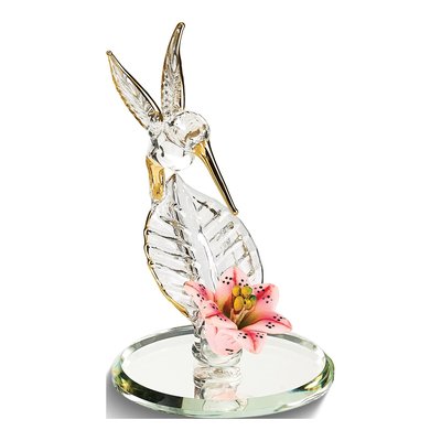 Hummingbird And Pink Lily Handcrafted Glass Figurine