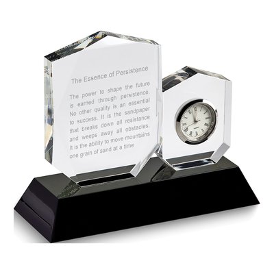 Persistence Crystal Desk Clock, Mahogany Base