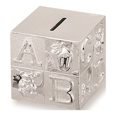 Silver-Plated Baby Block Bank