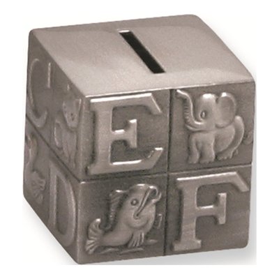 Pewter-Finish Baby Block Bank