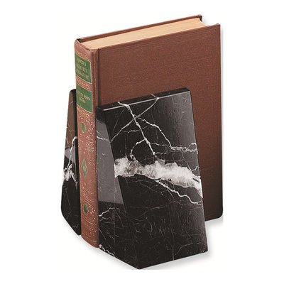 Black Zebra Marble Wedge Bookends, Set of 2