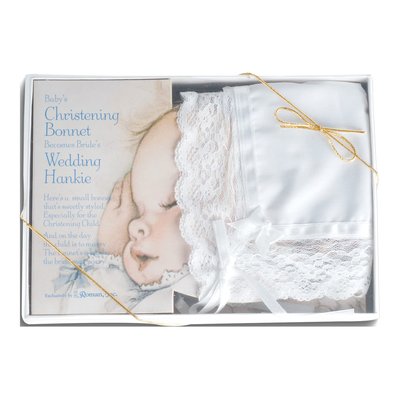 White Cotton Christening Bonnet & Wedding Hankie