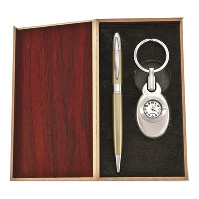 Silver-Tone Watch Key Ring & Gold-Tone Pen Gift Set