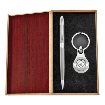 Silver-Tone Watch Key Ring & Pen Gift Set