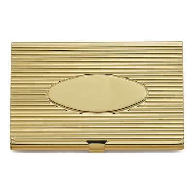 Brass-Plated Ribbed Business Card Case, Engravable